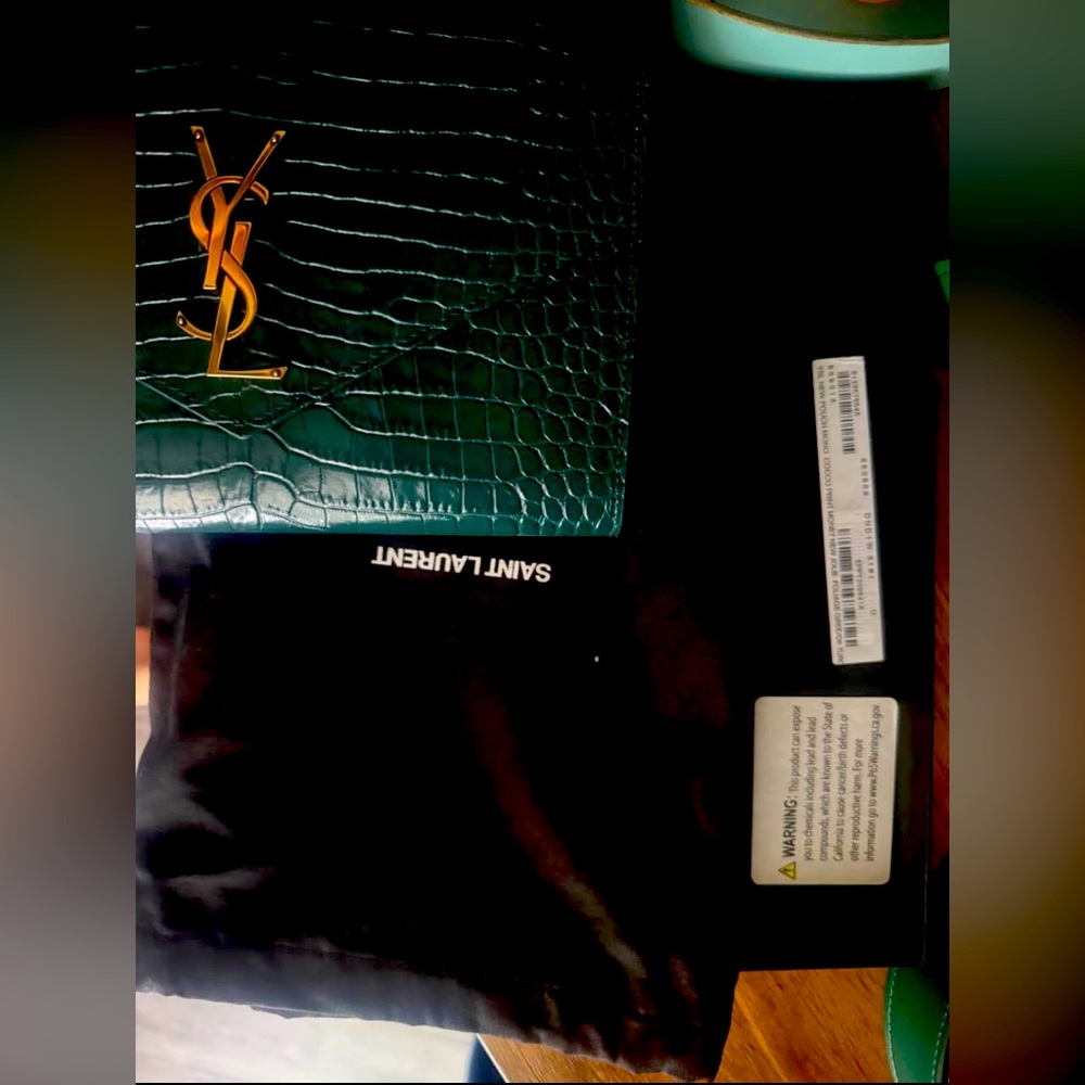 Saint Laurent Green Croc-Embossed Clutch